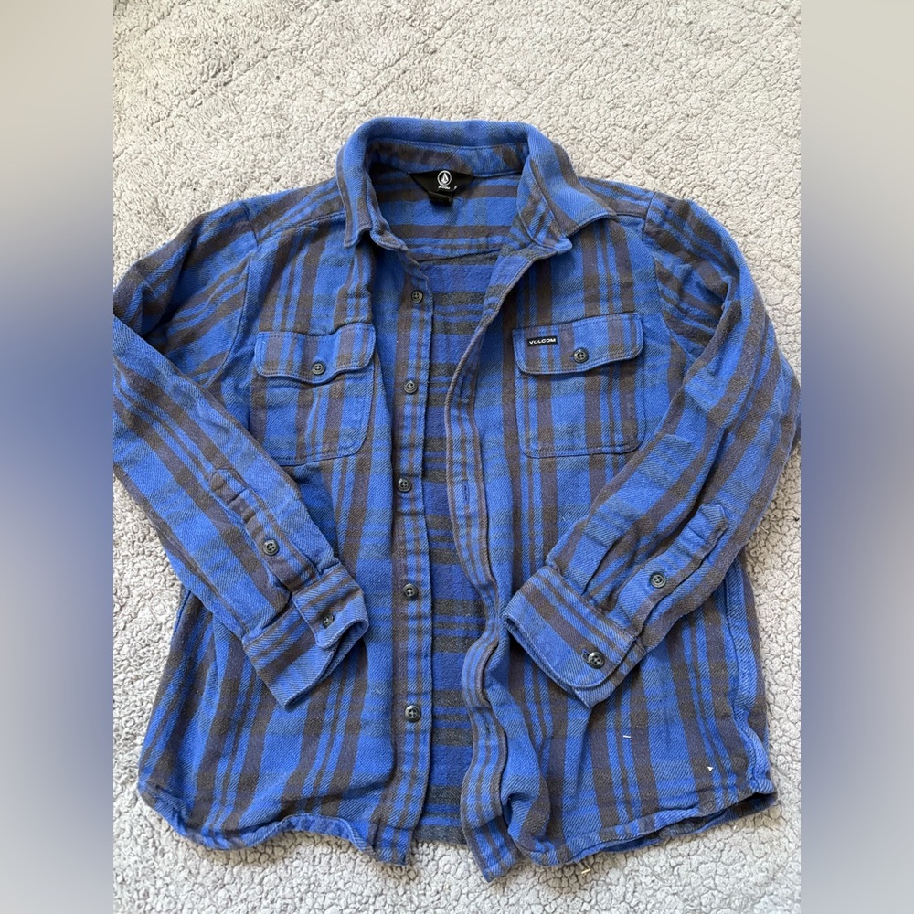 Volcom Blue and Gray Heavy Weight Plaid Shirt